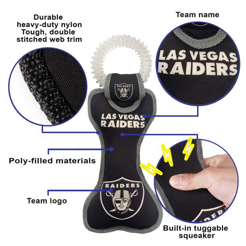 Pets First NFL Las Vegas Raiders Football Dental Tough Dog TUG Bone Toy with Built-in Squeaker Attached to a Safe Rubber Teething Toothbrush PET Toy, Team Color, (OAK-3310), 14 x 5 - Image 4